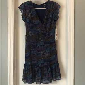 NWT AQUA navy/confetti multi colored dress
